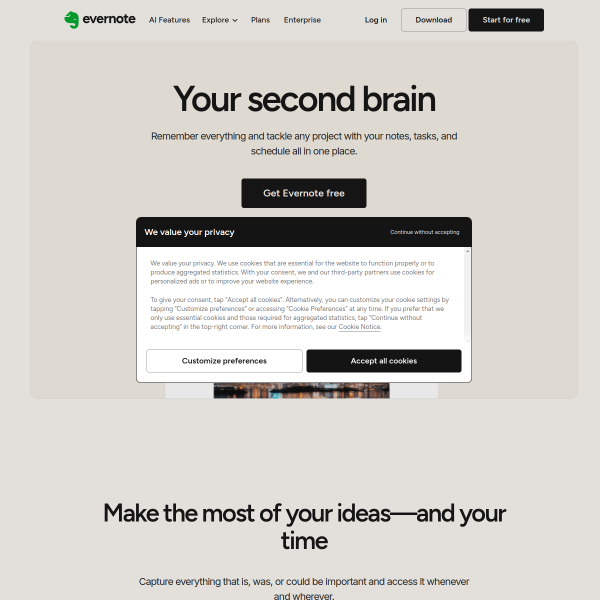 Evernote官网截图