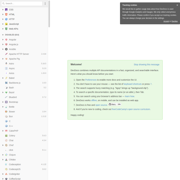 DevDocs官网截图