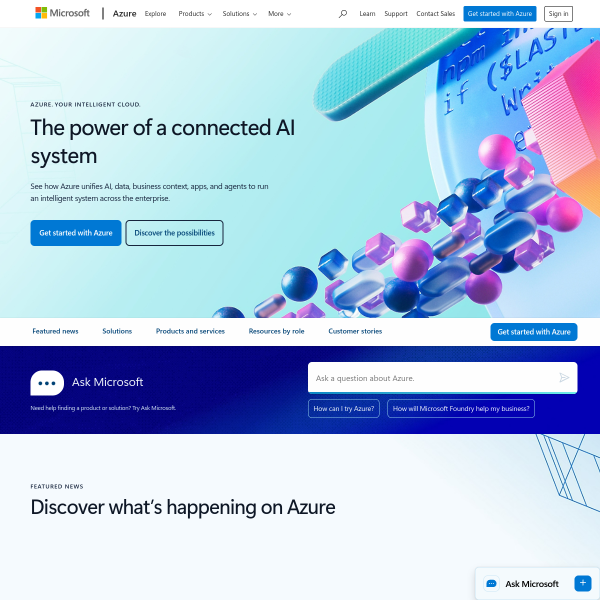 Microsoft Azure官网截图