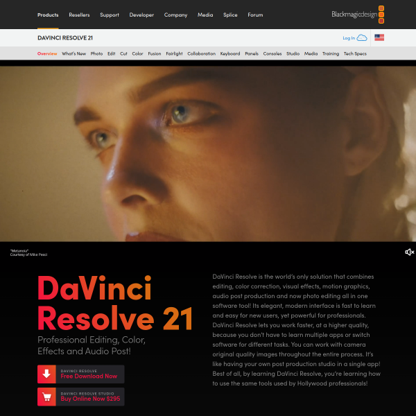 Blackmagic Design官网截图