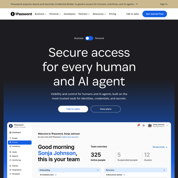 1Password官网截图
