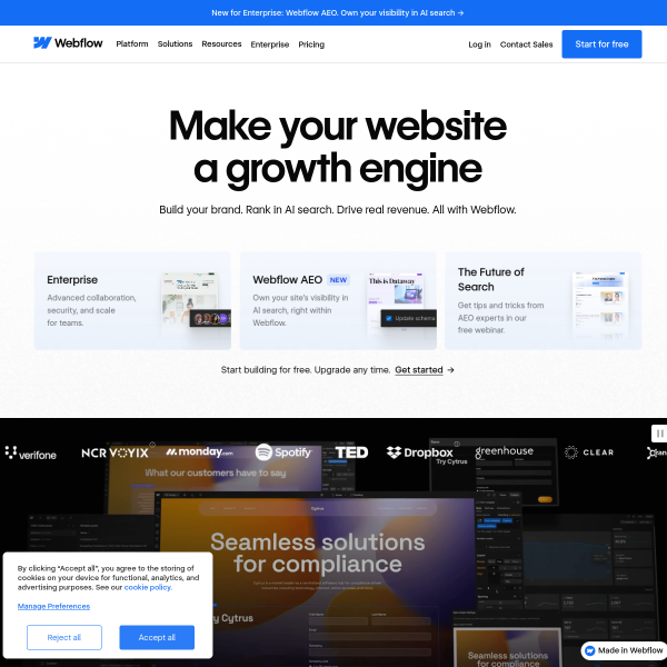 Webflow官网截图