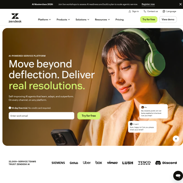 Zendesk官网截图