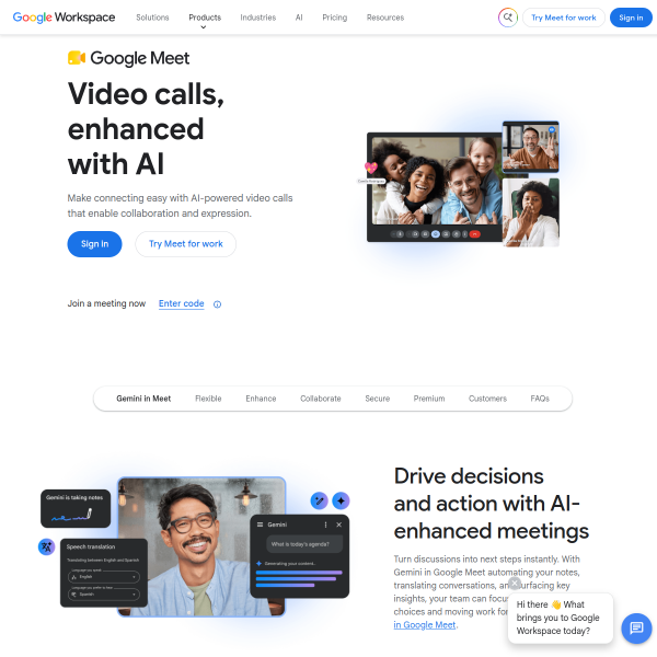 Google Meet官网截图