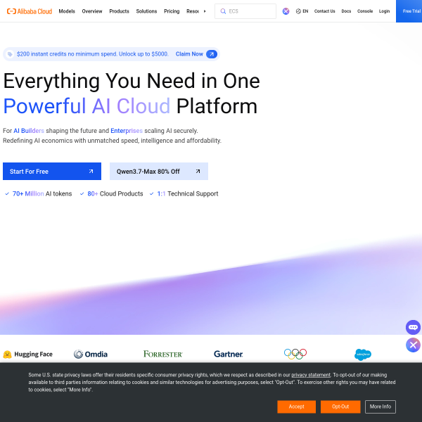Alibaba Cloud官网截图