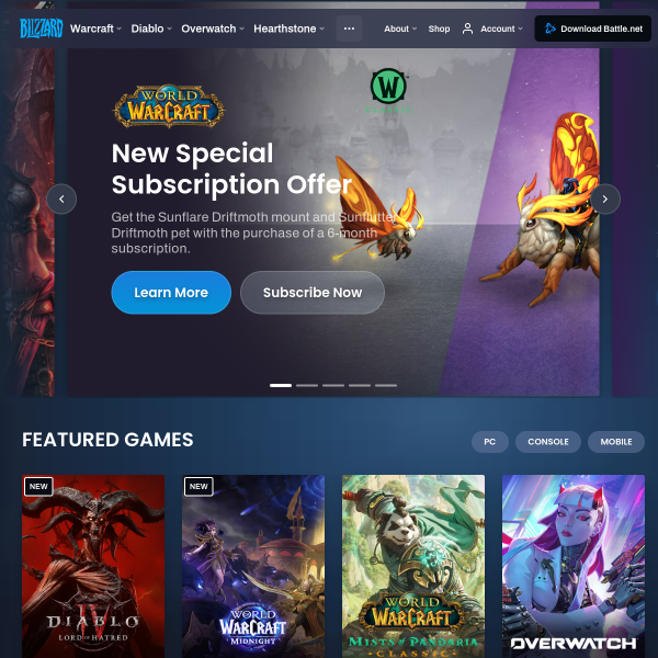 Blizzard Entertainment官网截图