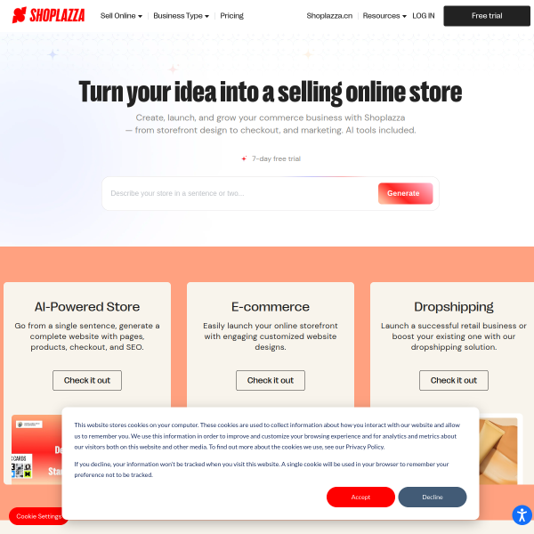 店匠Shoplazza官网截图