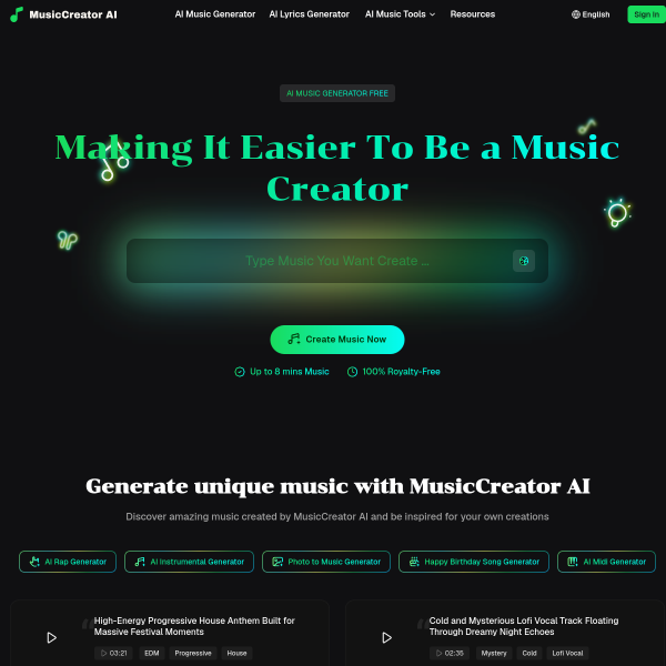 MusicCreator AI官网截图