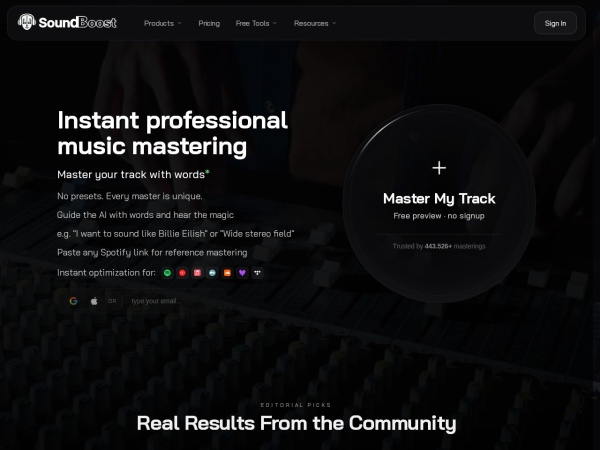 SoundBoost.ai官网截图