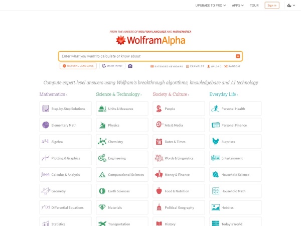 WolframAlpha官网截图